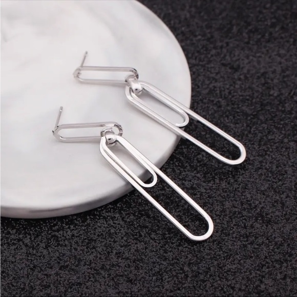 Silver Paperclip Earrings - Picture 2 of 2